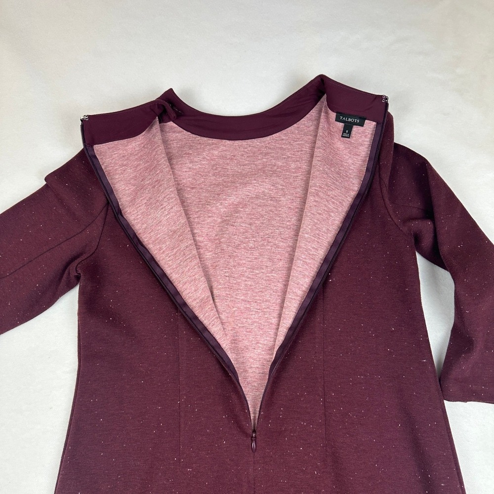 Talbots Womens Burgundy Heathered Knit Mock Neck Button Shoulder Sheath Dress S - Picture 7 of 11